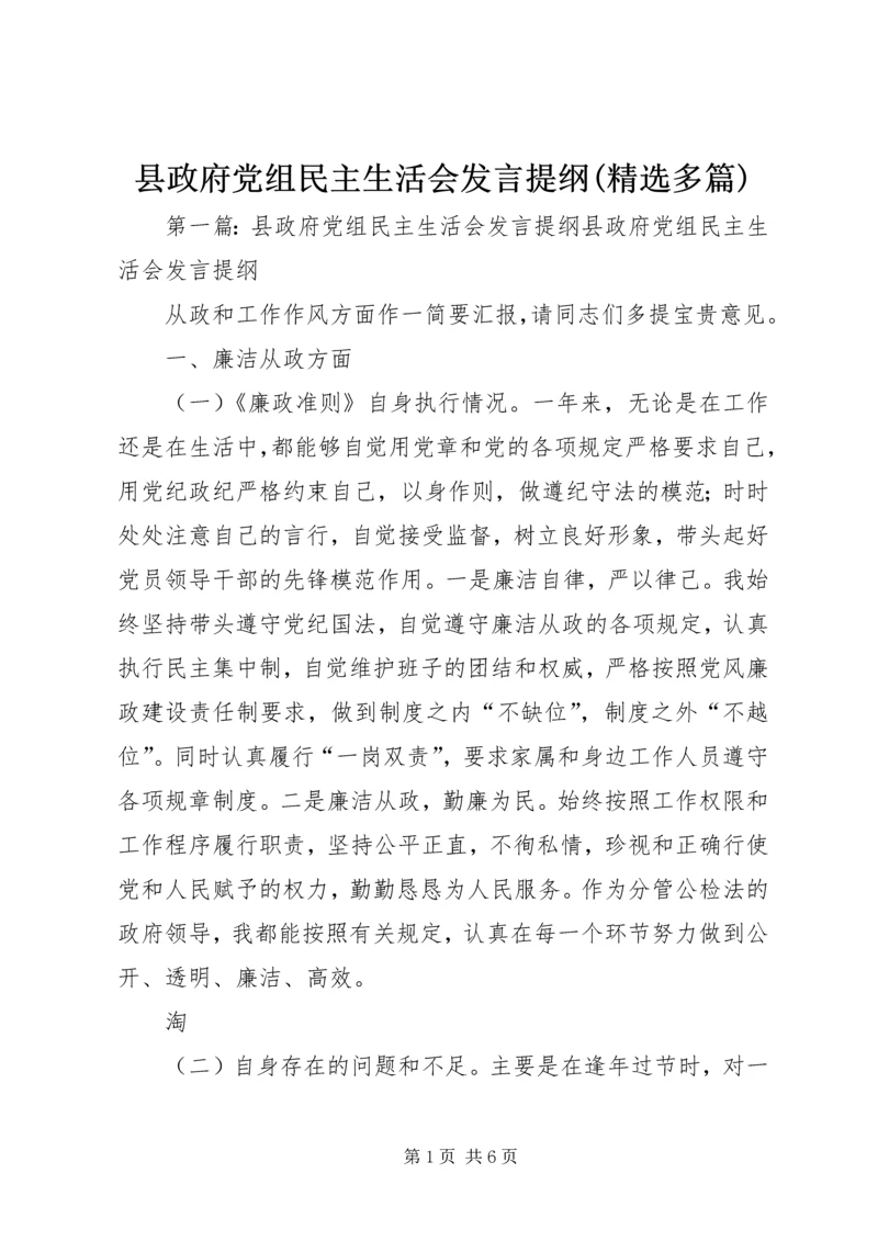 县政府党组民主生活会发言提纲(精选多篇).docx