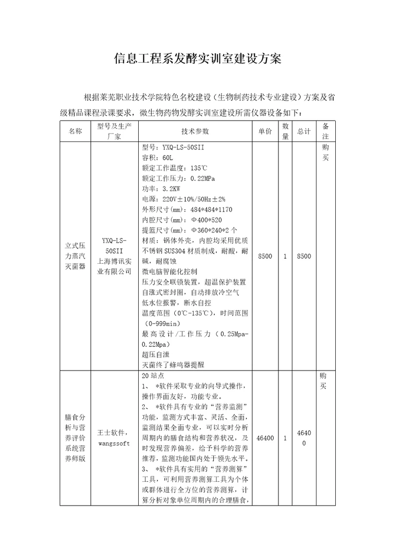 食品发酵实训室建设方案