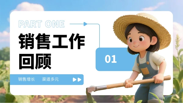 蓝色3D风乡村农产品销售总结PPT