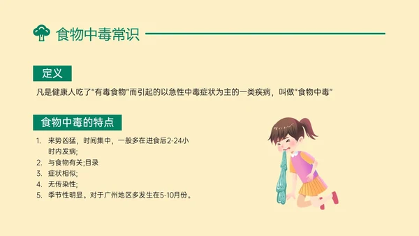 黄绿色简约卡通预防食物中毒知识培训PPT模板食品安全