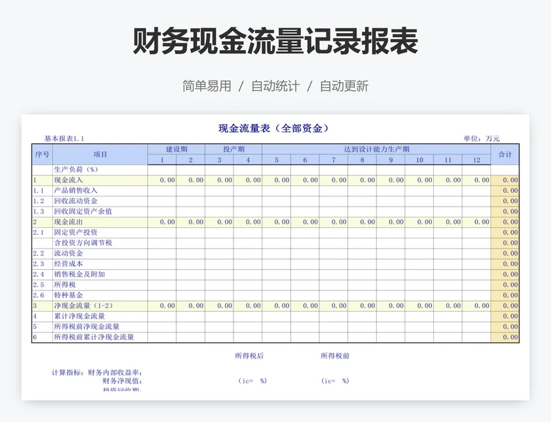 财务现金流量记录报表