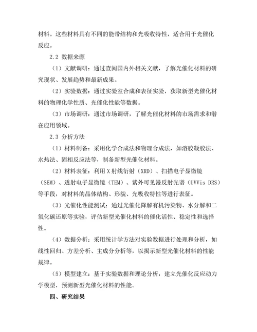 新型光催化材料的开发与应用