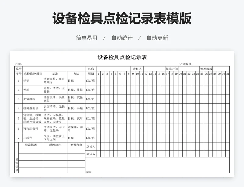 设备检具点检记录表模版