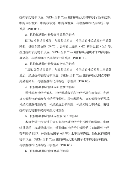抗抑郁药物对神经生物学机制的影响