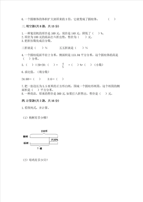 小学数学六年级下册期末测试卷网校专用word版