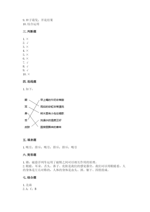 教科版二年级下册科学知识点期末测试卷及参考答案1套.docx