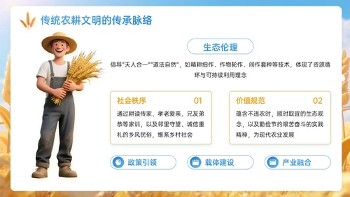 蓝黄色3D关于共谱乡村发展壮阔宏篇PPT模板