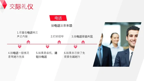 红白背景商务风简约风职场销售礼仪培训PPT模板