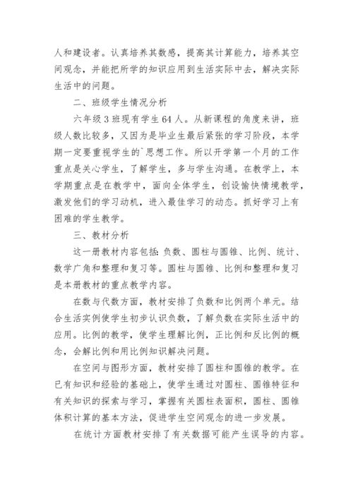 小学六年级数学下册教学工作计划.docx