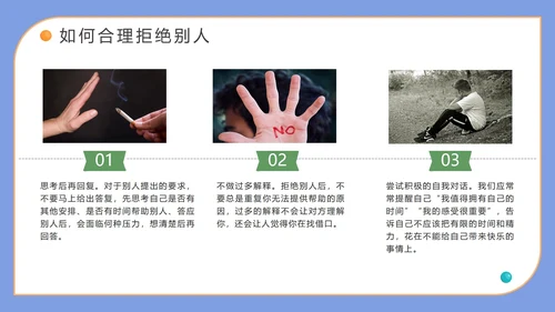 蓝色卡通手绘学会说不主题班会PPT模板