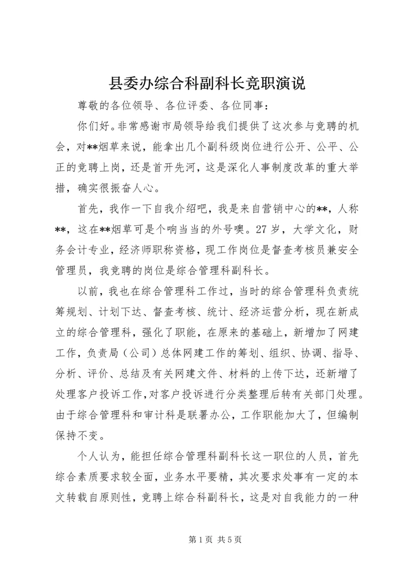 县委办综合科副科长竞职演说.docx