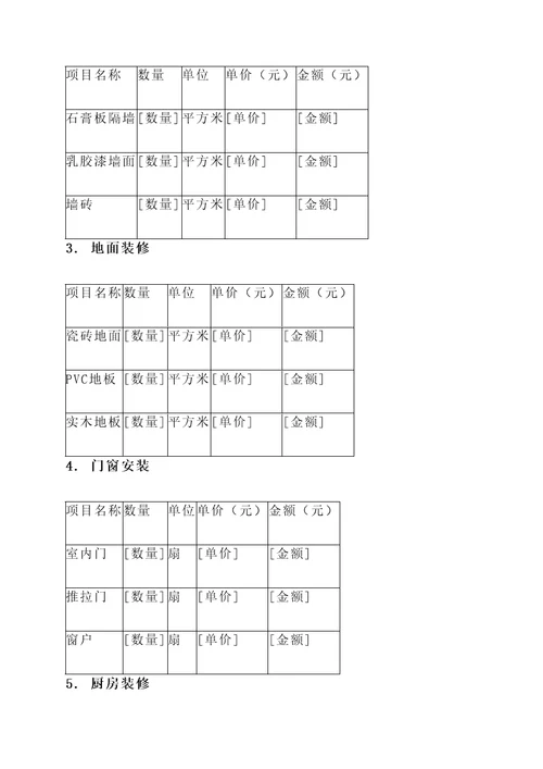 家装报价表报价单