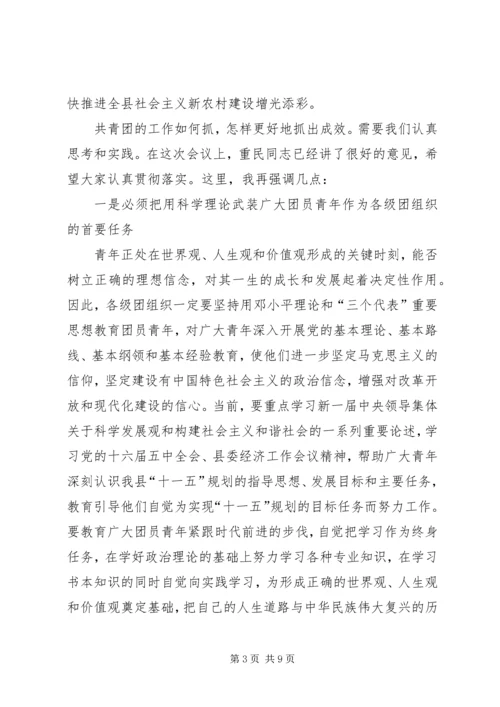 县委副书记在全县共青团工作会议上的讲话.docx