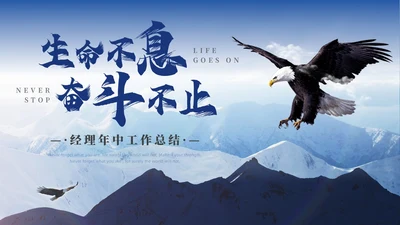 蓝色雄鹰实拍励志风销售年中总结ppt模板
