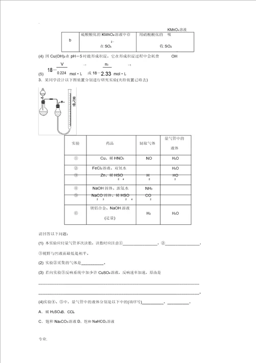 2013届高考化学一轮复习知能演练高分跨栏第10章化学实验亮点专题集锦巩固练习鲁科版