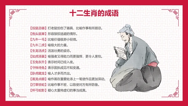 国风纹理中国传统文化十二生肖主题科普PPT模板