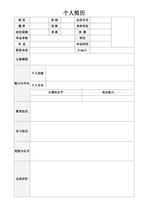 产品经理个人简历表格
