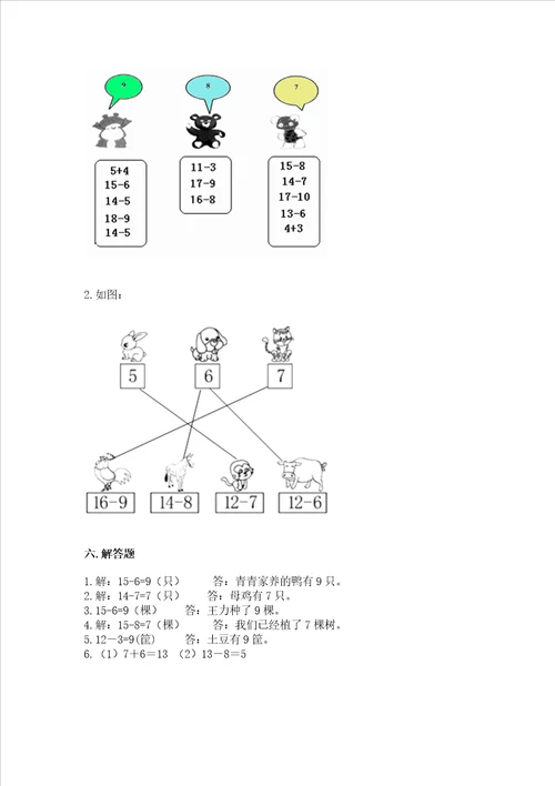 冀教版一年级上册数学第九单元 20以内的减法 测试卷含完整答案必刷