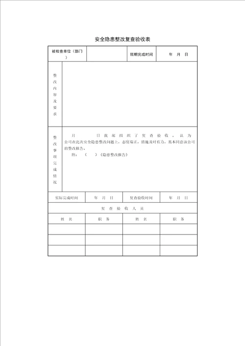 安全隐患整改复查验收表