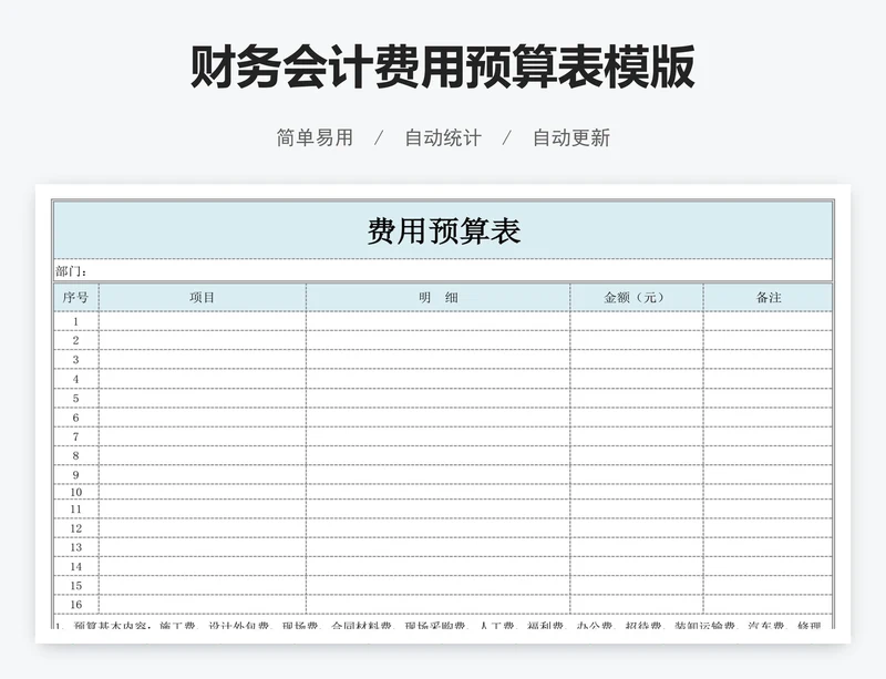 财务会计费用预算表模版