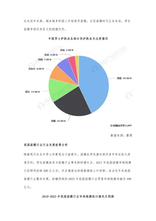 中国面膜行业市场现状及发展前景分析-男性护肤市场或将为行业新增长点.docx