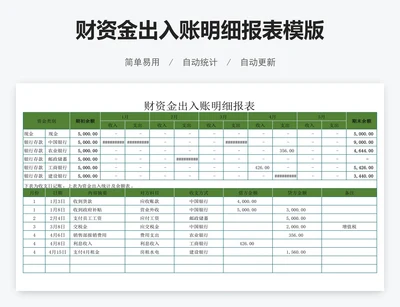 财资金出入账明细报表模版