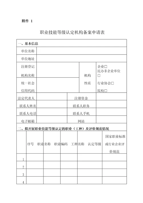 职业技能等级认定机构备案申请表