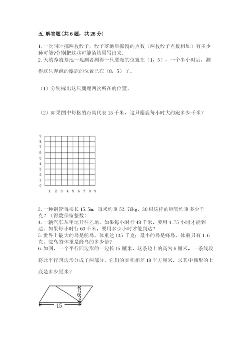人教版数学五年级上册期末测试卷及精品答案.docx