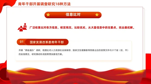 红色简约青年干部开展调查研究18种方法党课PPT党建
