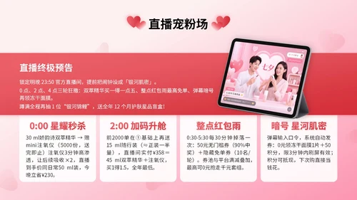 粉红色3D立体风七夕护肤品电商促销活动PPT模版