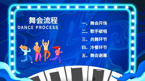 蓝色插画风学生毕业舞会PPT模板