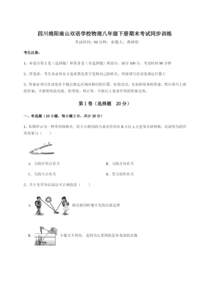 专题对点练习四川绵阳南山双语学校物理八年级下册期末考试同步训练练习题（解析版）.docx