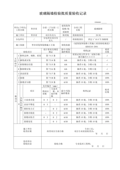 玻璃隔墙检验批质量验收记录.docx