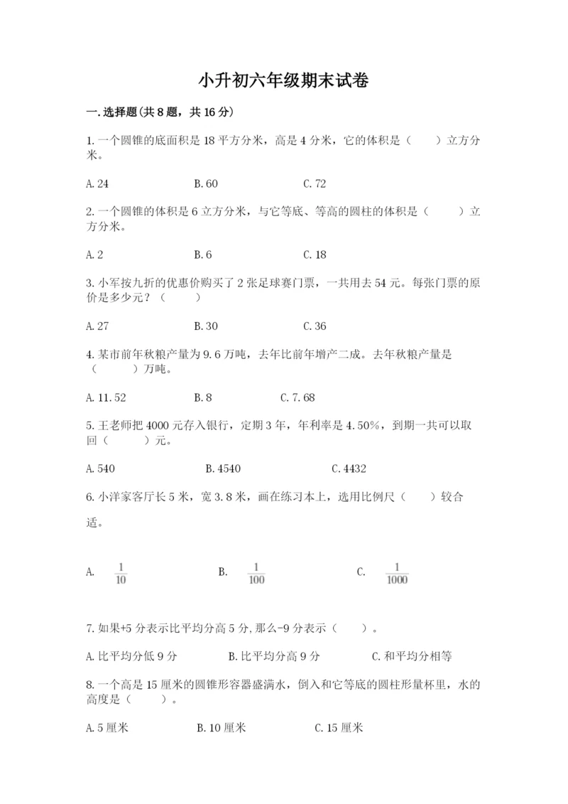 小升初六年级期末试卷【能力提升】.docx