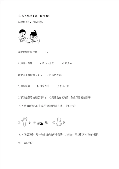 教科版科学一年级上册第一单元《植物》测试卷（名校卷）word版