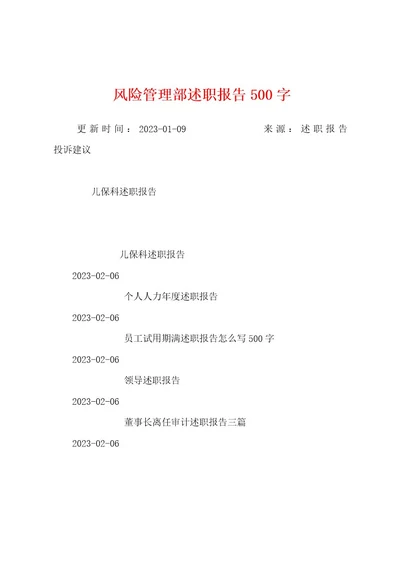 风险管理部述职报告500字