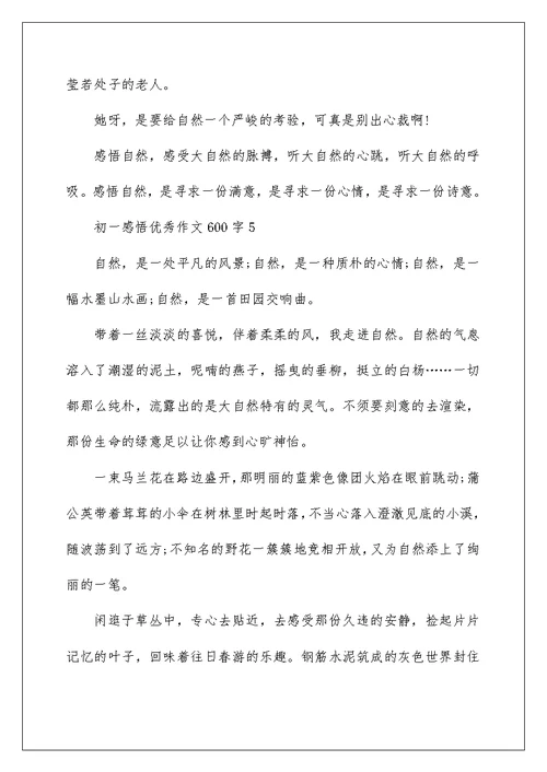 初一感悟优秀作文600字5篇
