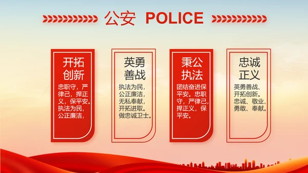 红色公安退休民警PPT动态模板