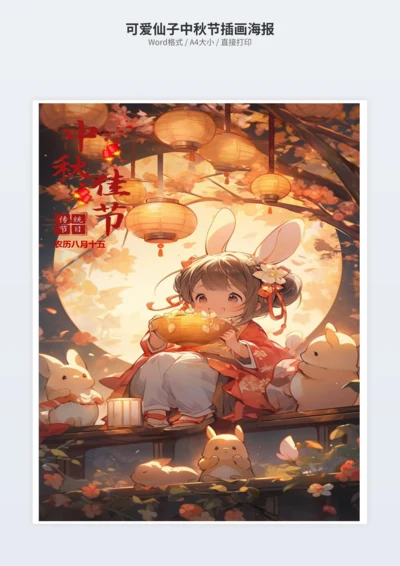 可爱仙子中秋节插画海报