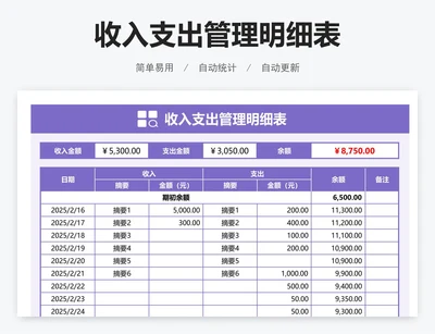 收入支出管理明细表