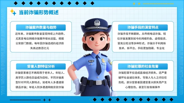 蓝色潮流风全民反诈识骗反骗反诈宣传PPT模板