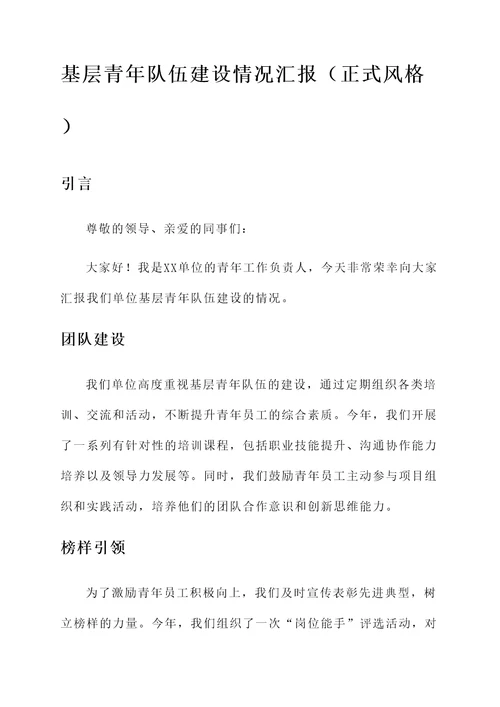 基层青年队伍建设情况汇报