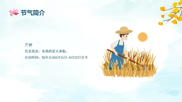 蓝绿色水墨国风夏至二十四节气知识科普PPT