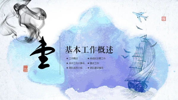 水墨中国风梦想起航大帆船航海家通用PPT模板