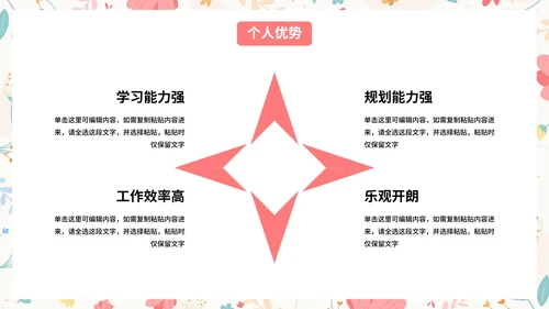卡通小清新花卉插画个人求职简历PPT模板