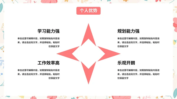 卡通小清新花卉插画个人求职简历PPT模板