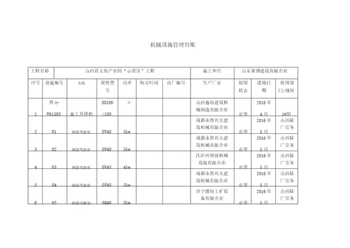 机械设备管理台账