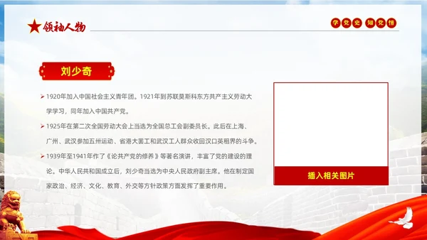 红色大气绸缎实拍党建党史人物介绍PPT