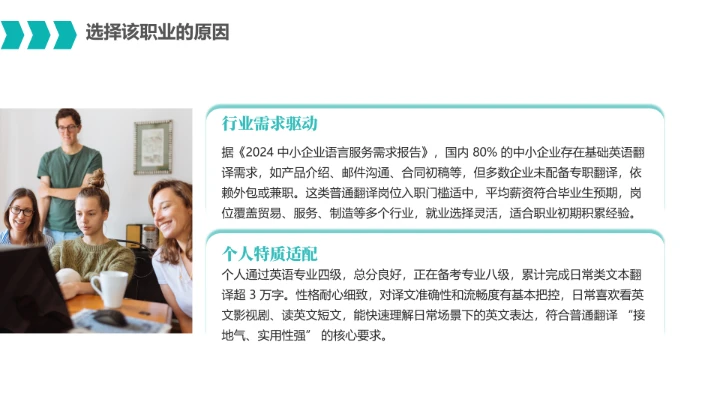 英语专业大学生职业生涯规划发展展示通用PPT模版