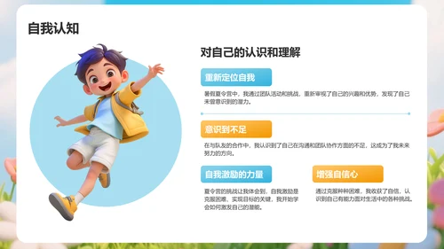 蓝色卡通风暑假夏令营活动汇报PPT模板